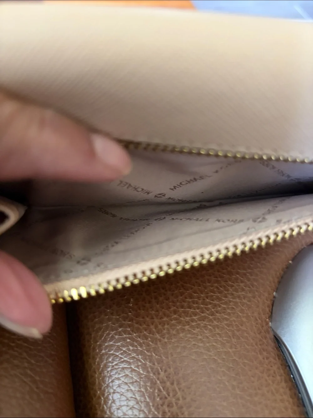 Michael Kors Light Cream Saffiano Leather Continental Wallet with Gold Logo